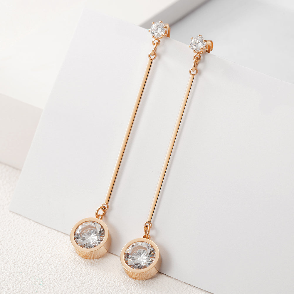 Straight circular zircon earrings-SCE260ST