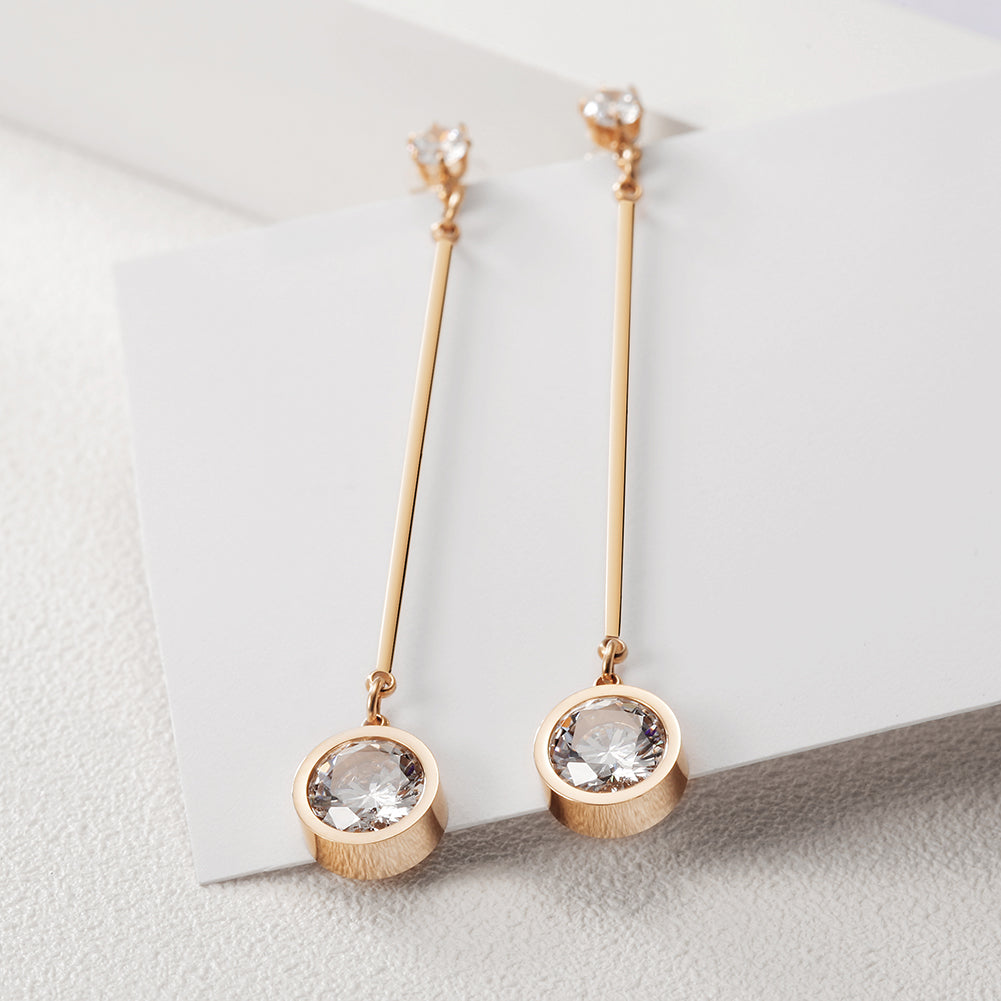 Straight circular zircon earrings-SCE260ST