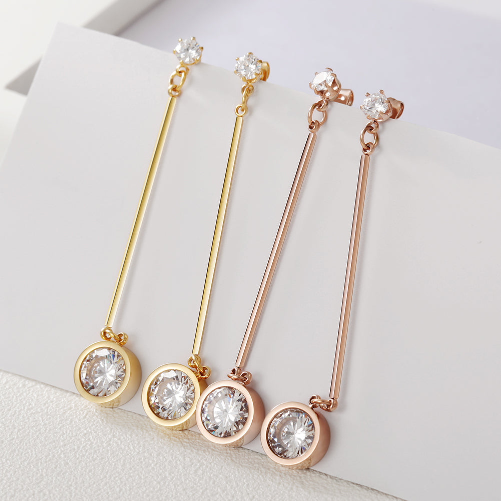 Straight circular zircon earrings-SCE260ST