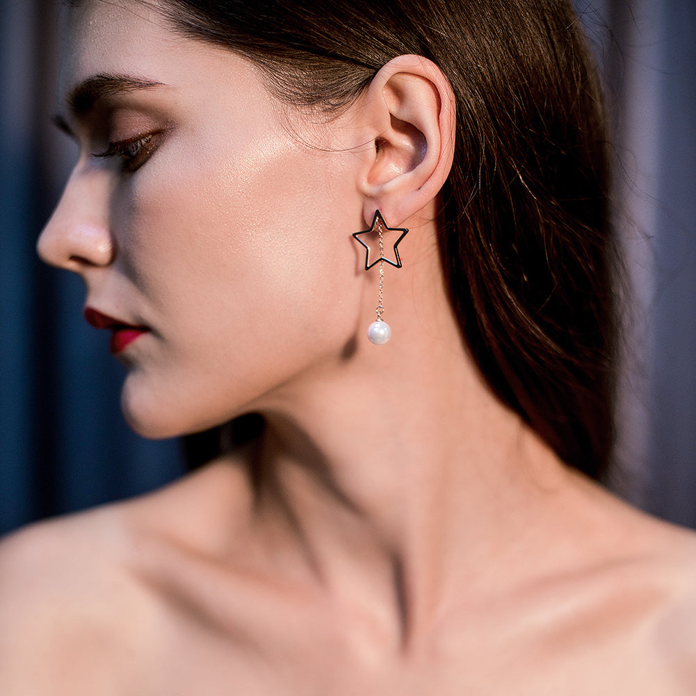 Five pointed star pearl earrings-SCE261ST