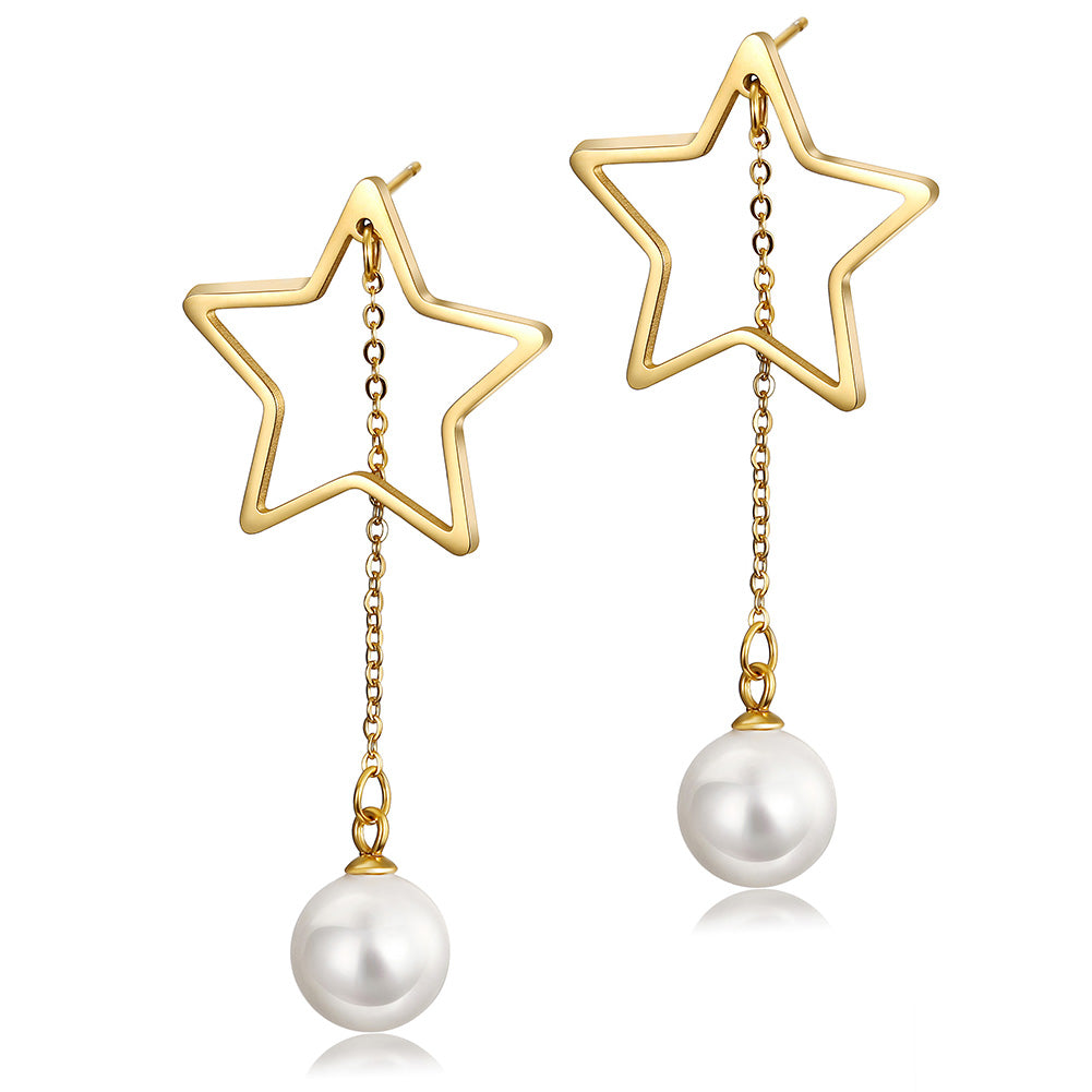 Five pointed star pearl earrings-SCE261ST