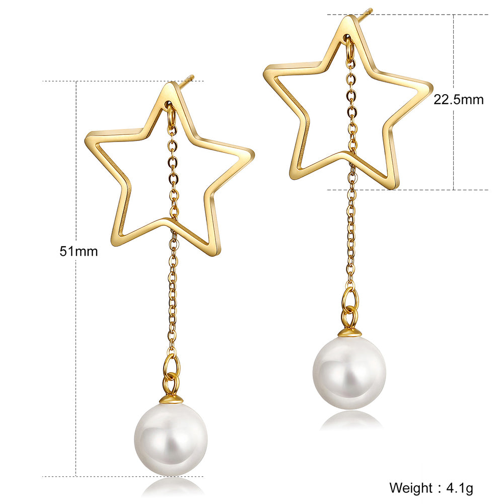 Five pointed star pearl earrings-SCE261ST