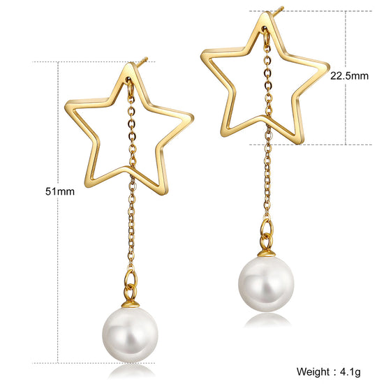 Five pointed star pearl earrings-SCE261ST