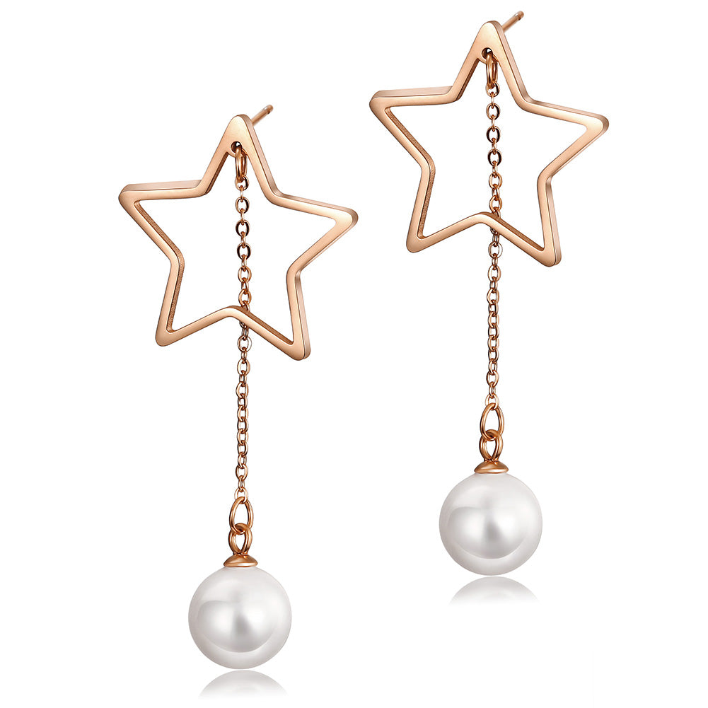Five pointed star pearl earrings-SCE261ST