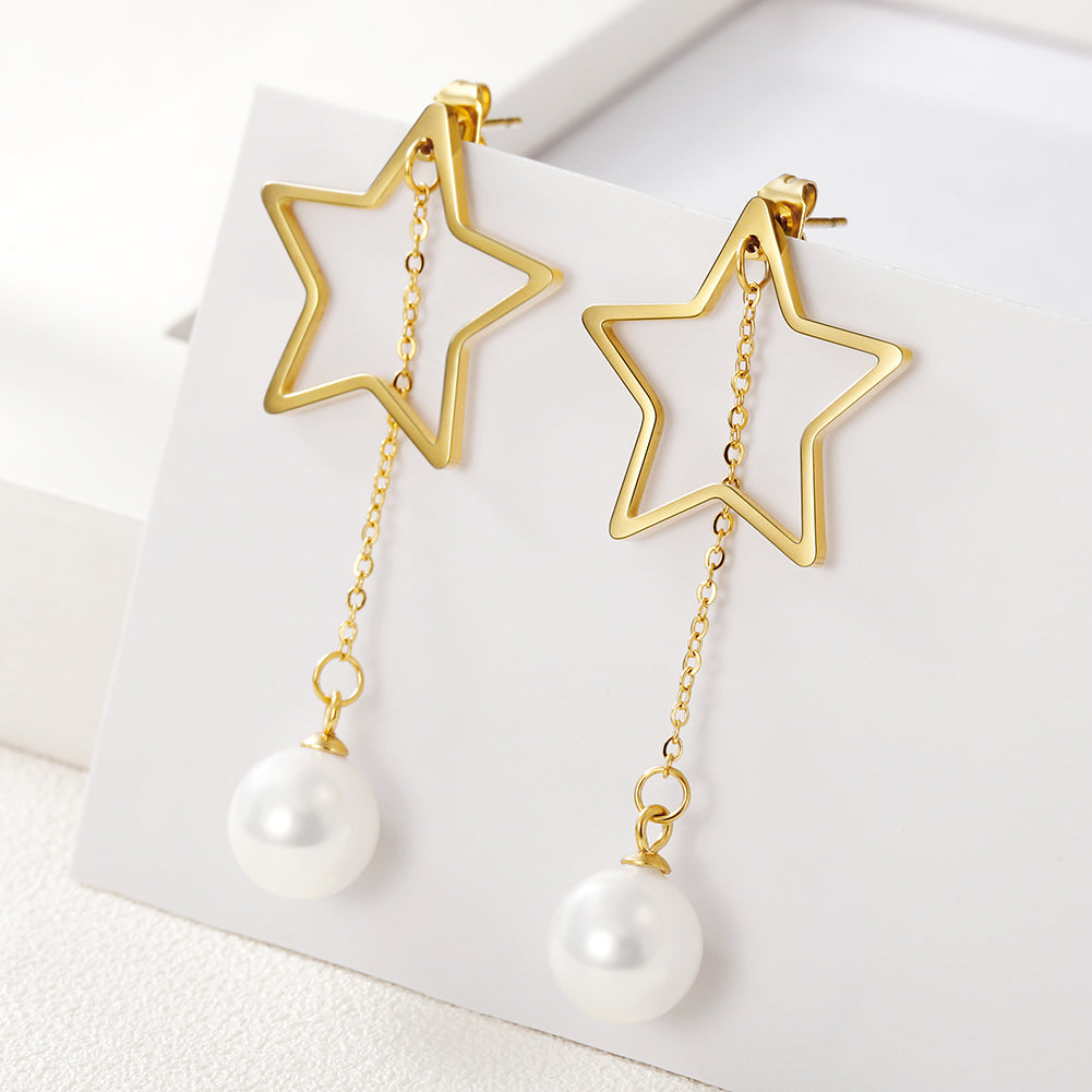 Five pointed star pearl earrings-SCE261ST