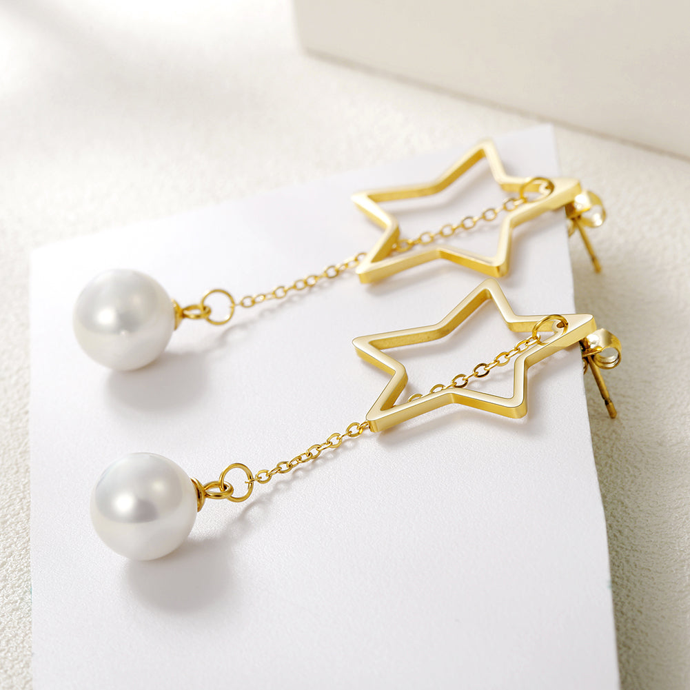 Five pointed star pearl earrings-SCE261ST