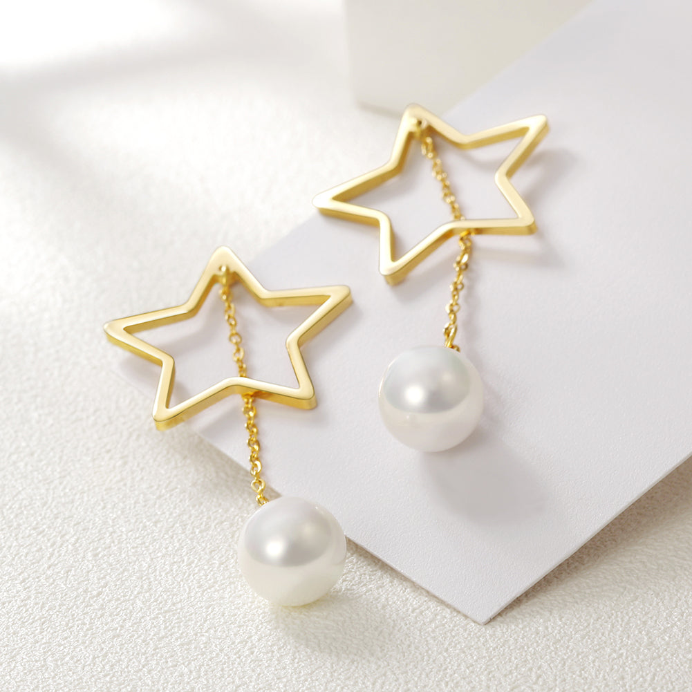 Five pointed star pearl earrings-SCE261ST