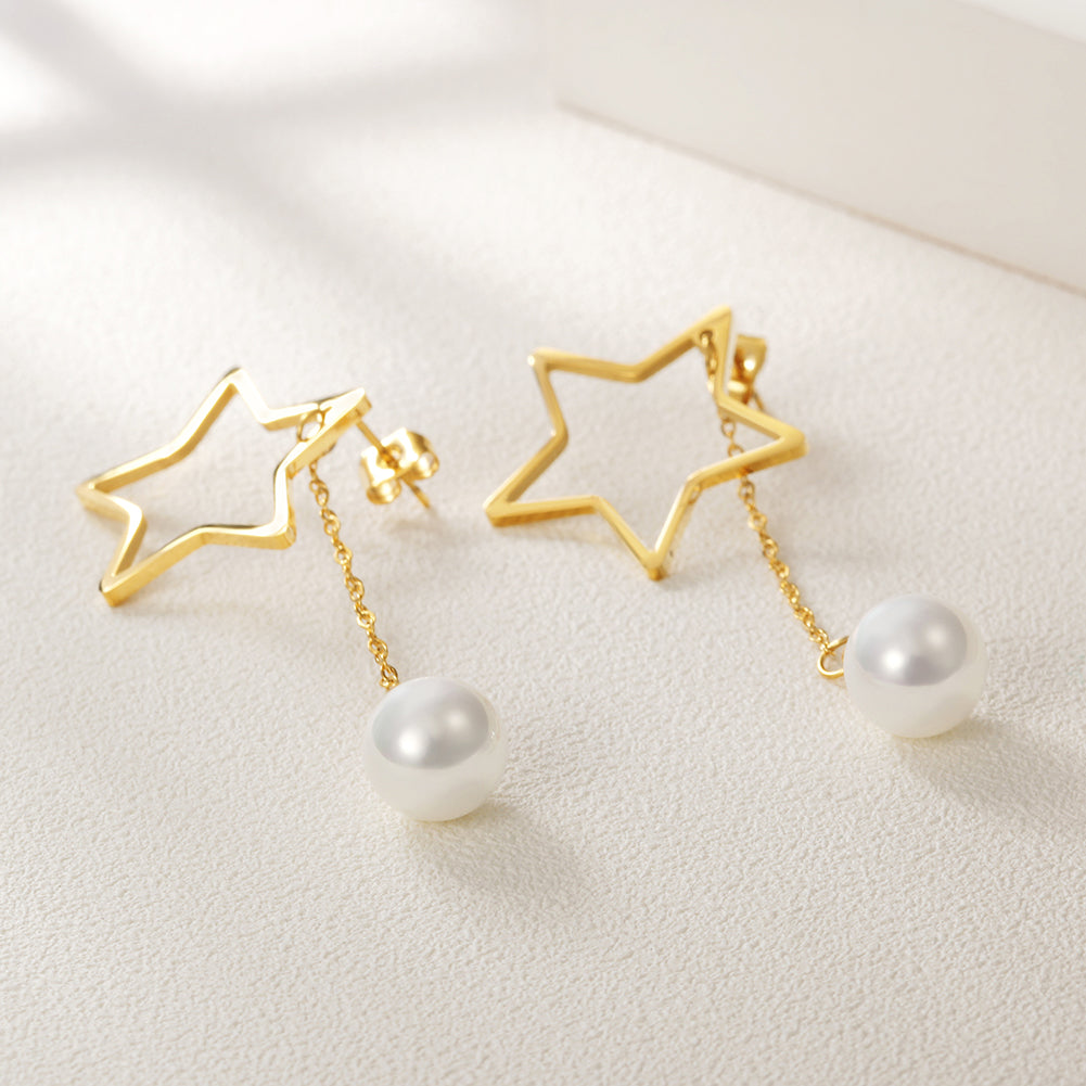 Five pointed star pearl earrings-SCE261ST