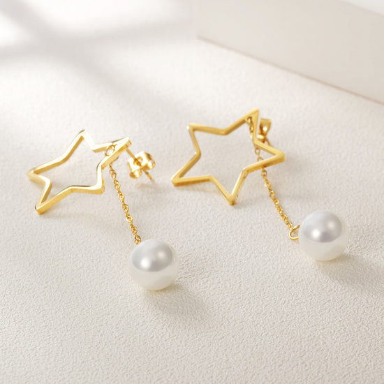 Five pointed star pearl earrings-SCE261ST