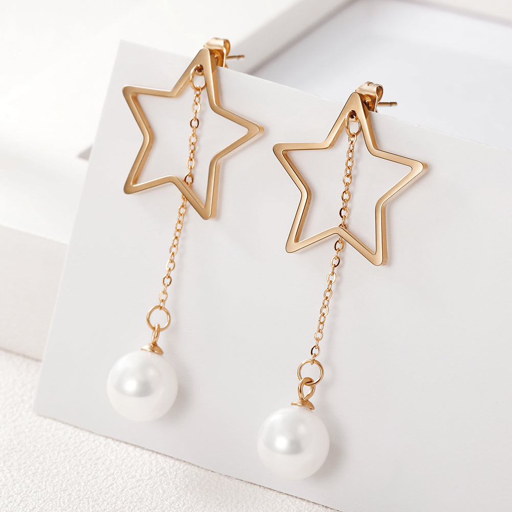 Five pointed star pearl earrings-SCE261ST