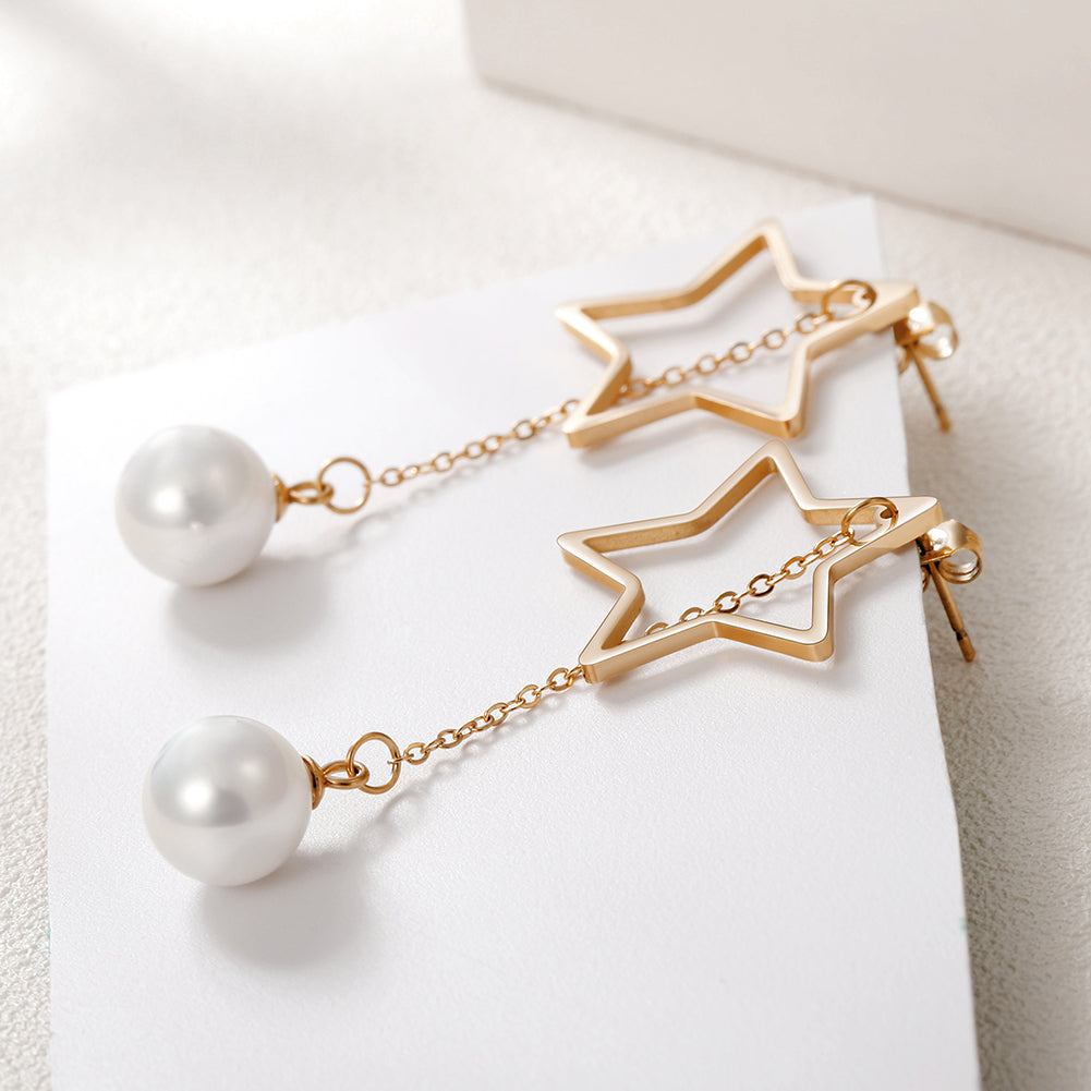 Five pointed star pearl earrings-SCE261ST