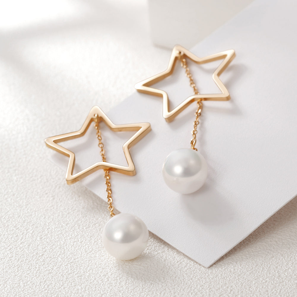 Five pointed star pearl earrings-SCE261ST