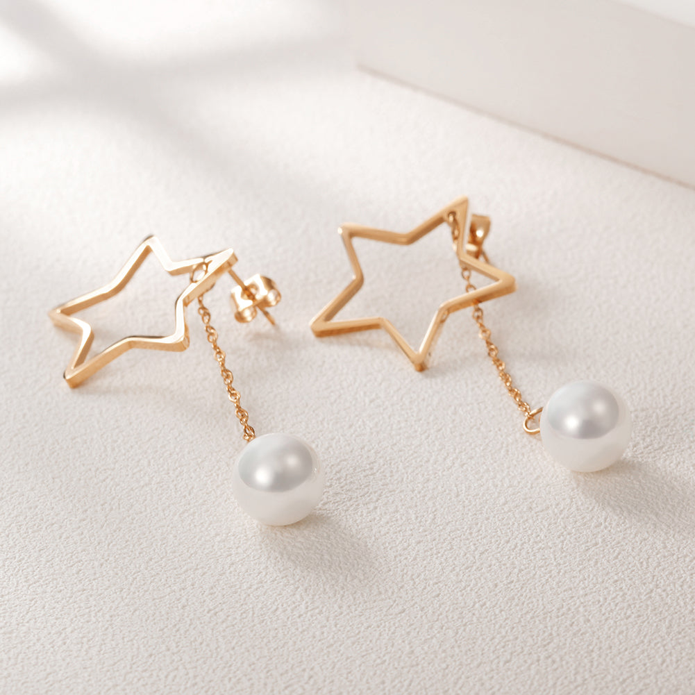 Five pointed star pearl earrings-SCE261ST