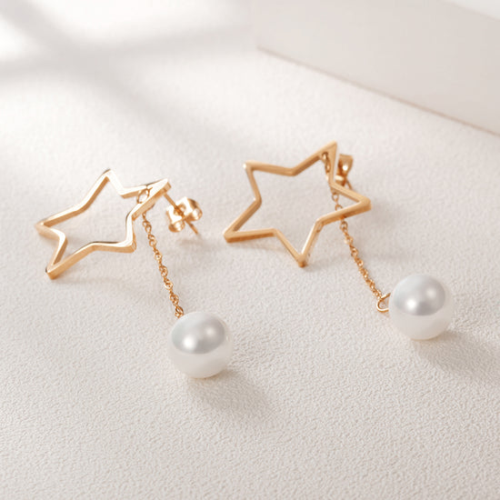 Five pointed star pearl earrings-SCE261ST
