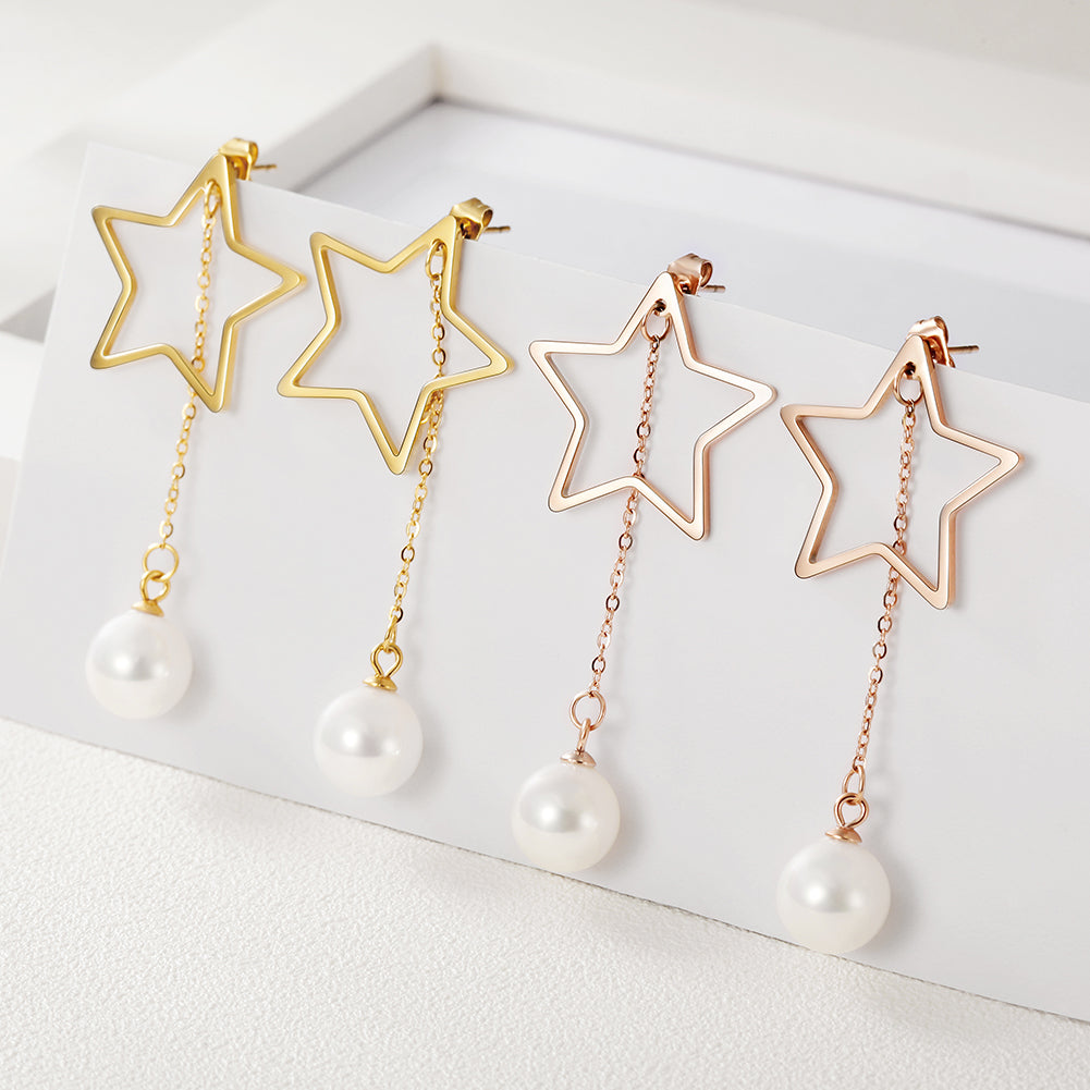 Five pointed star pearl earrings-SCE261ST
