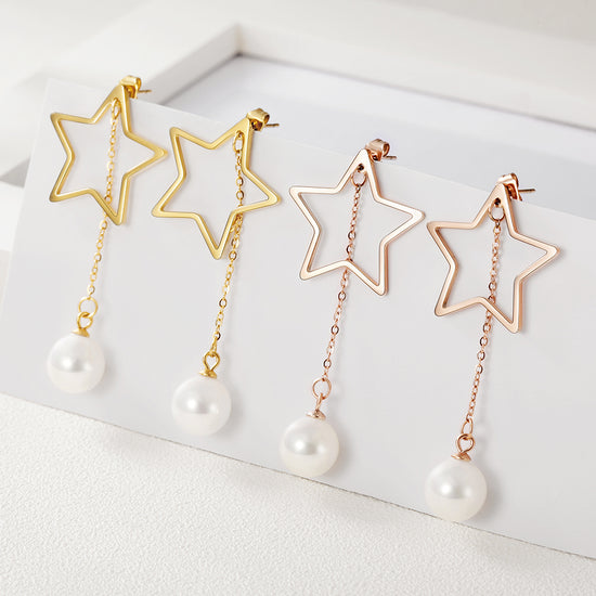 Five pointed star pearl earrings-SCE261ST
