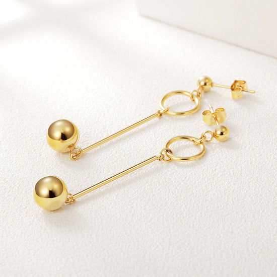 Golden round ball earrings-SCE262ST
