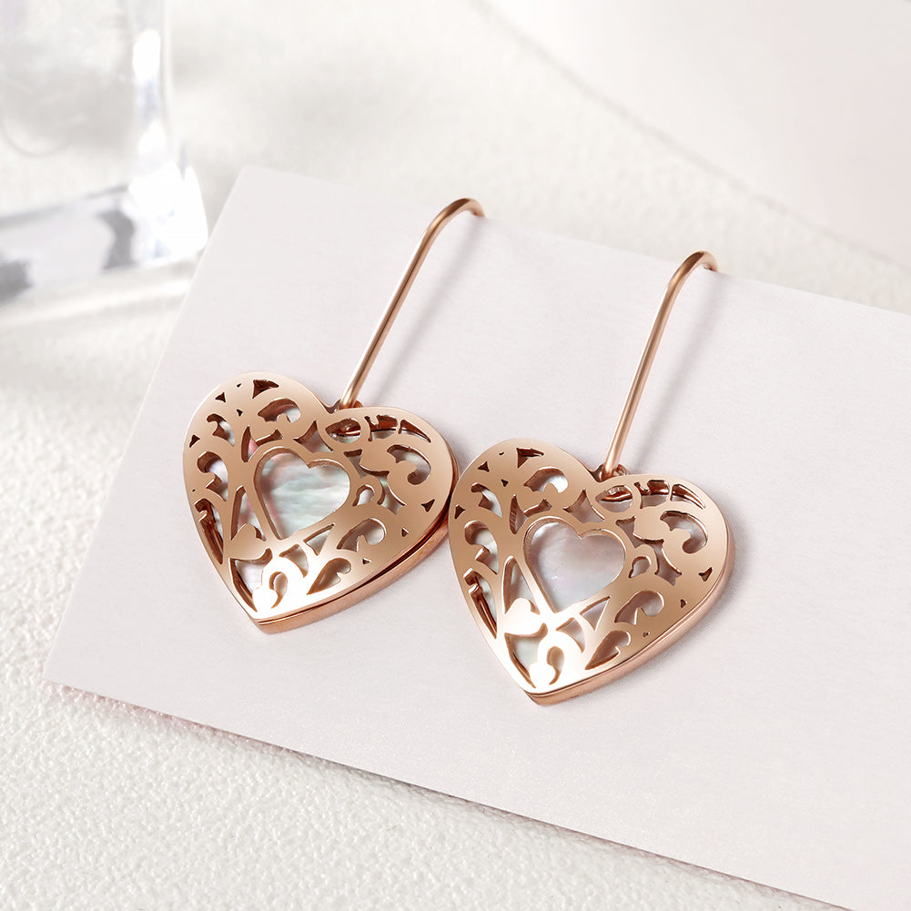 Heart hollow stainless steel earrings-SCE279ST