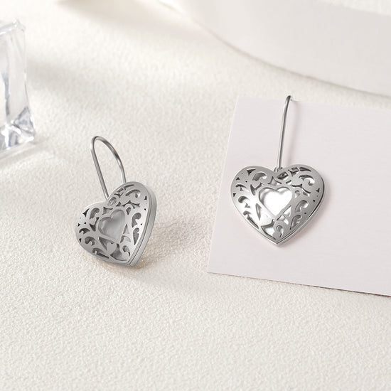 Heart hollow stainless steel earrings-SCE279ST