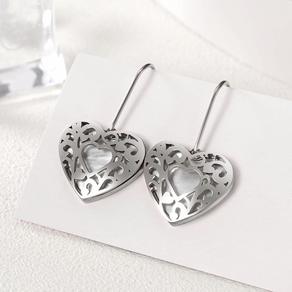 Heart hollow stainless steel earrings-SCE279ST