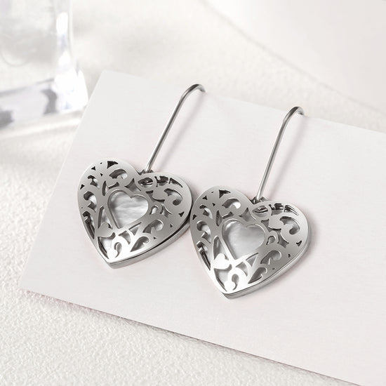 Heart hollow stainless steel earrings-SCE279ST
