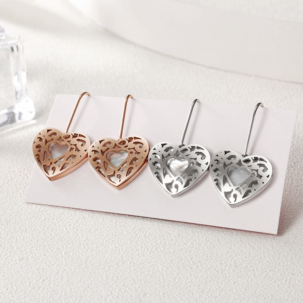 Heart hollow stainless steel earrings-SCE279ST