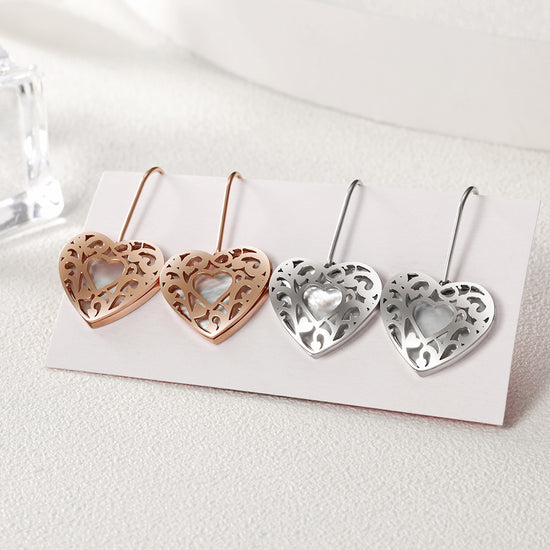 Heart hollow stainless steel earrings-SCE279ST