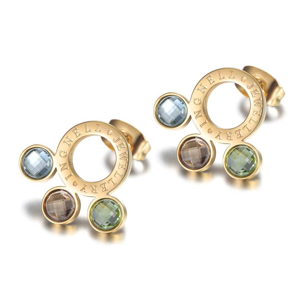 Circle letter gemstone earrings-SCE280ST