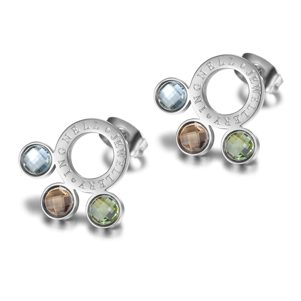 Circle letter gemstone earrings-SCE280ST