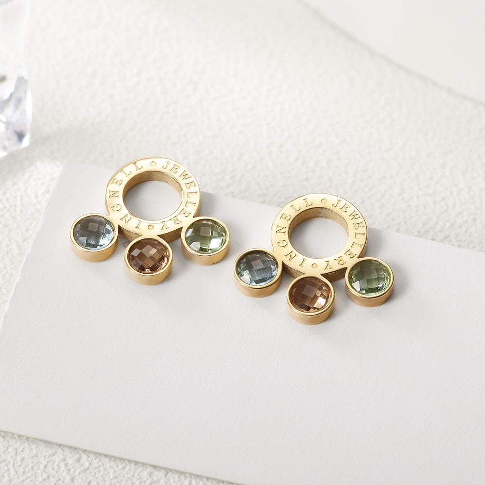 Circle letter gemstone earrings-SCE280ST