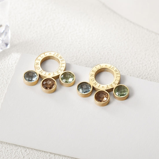 Circle letter gemstone earrings-SCE280ST