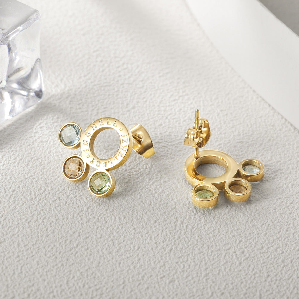 Circle letter gemstone earrings-SCE280ST
