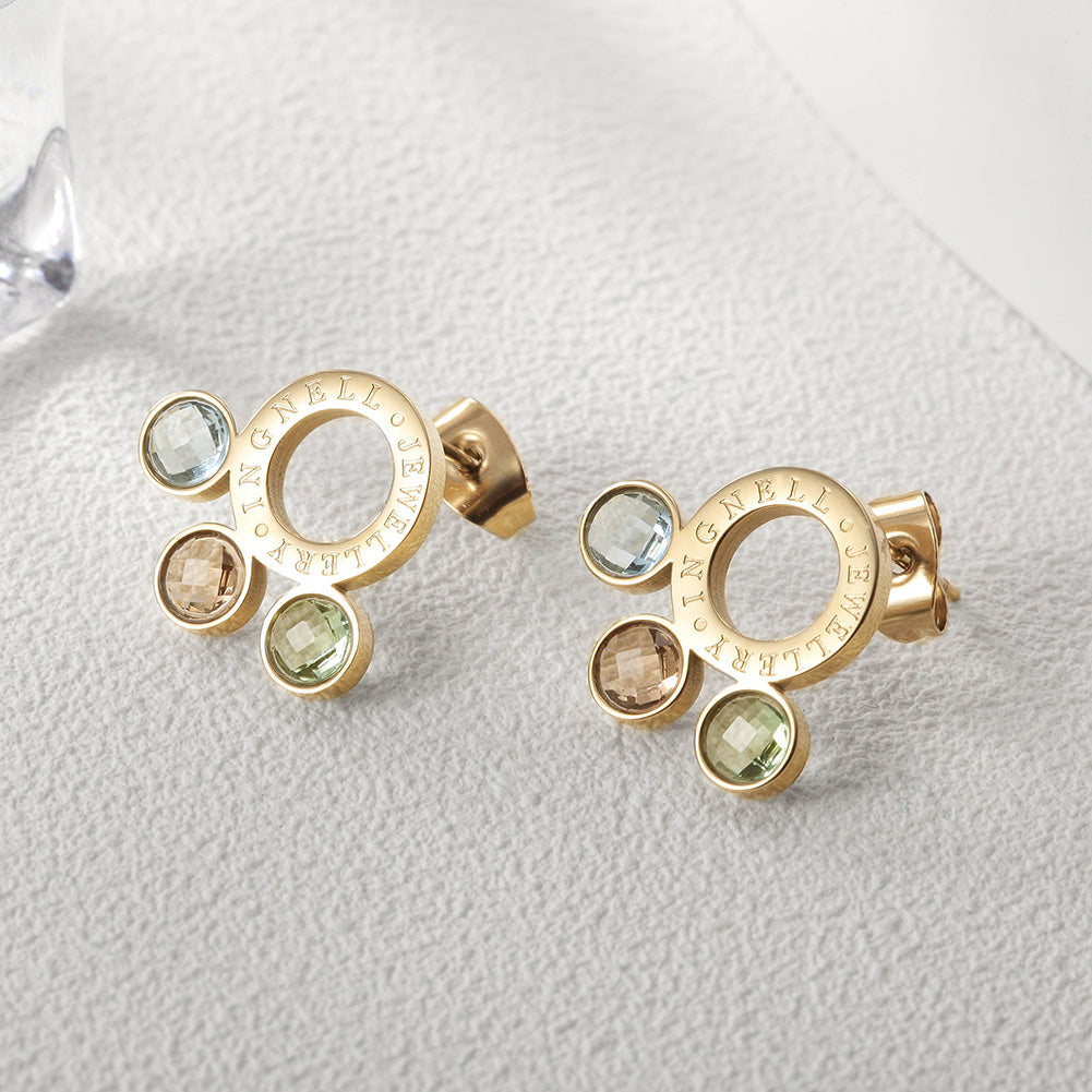 Circle letter gemstone earrings-SCE280ST
