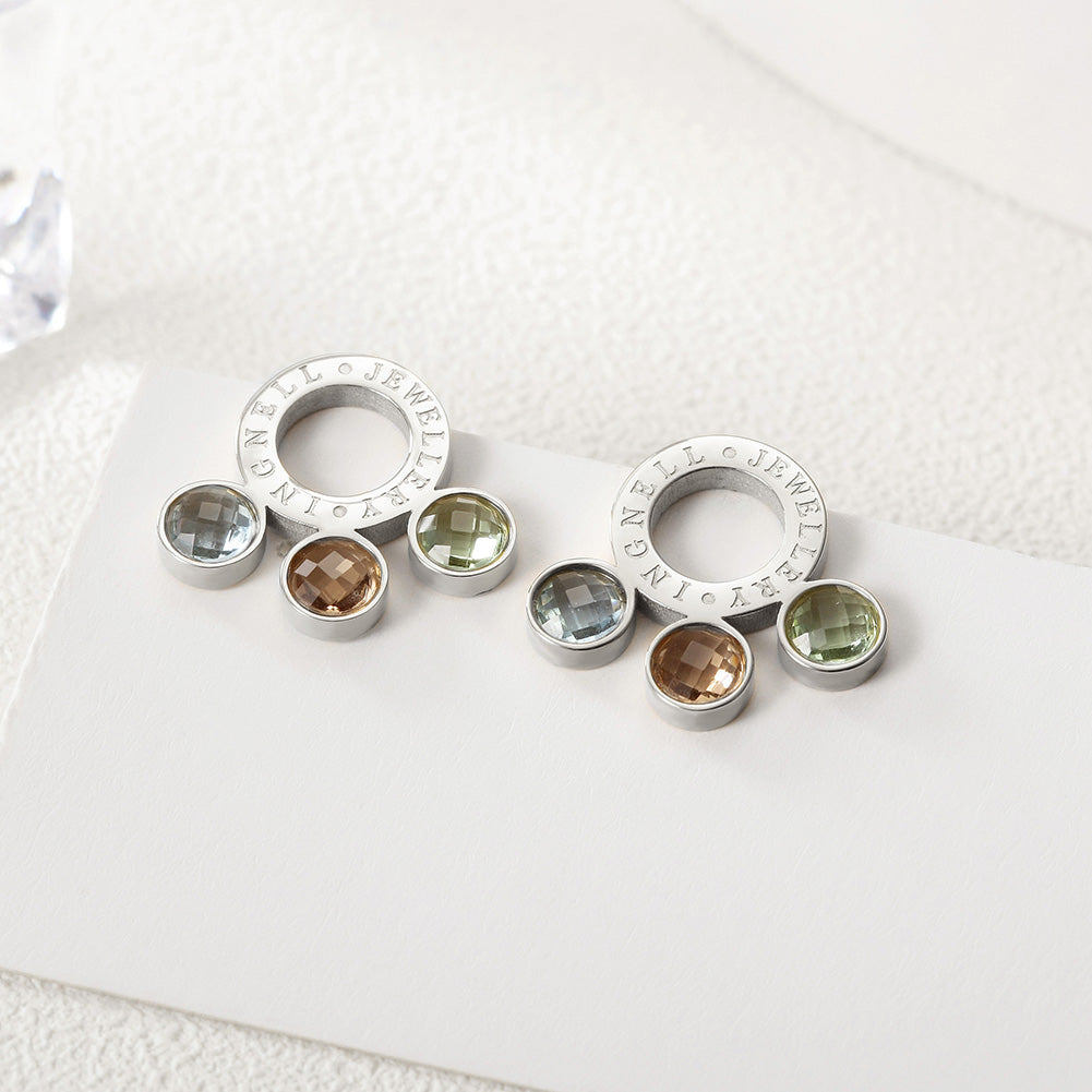 Circle letter gemstone earrings-SCE280ST