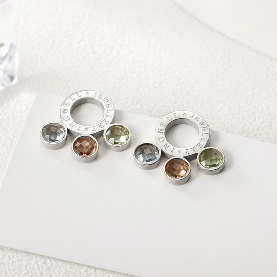 Circle letter gemstone earrings-SCE280ST