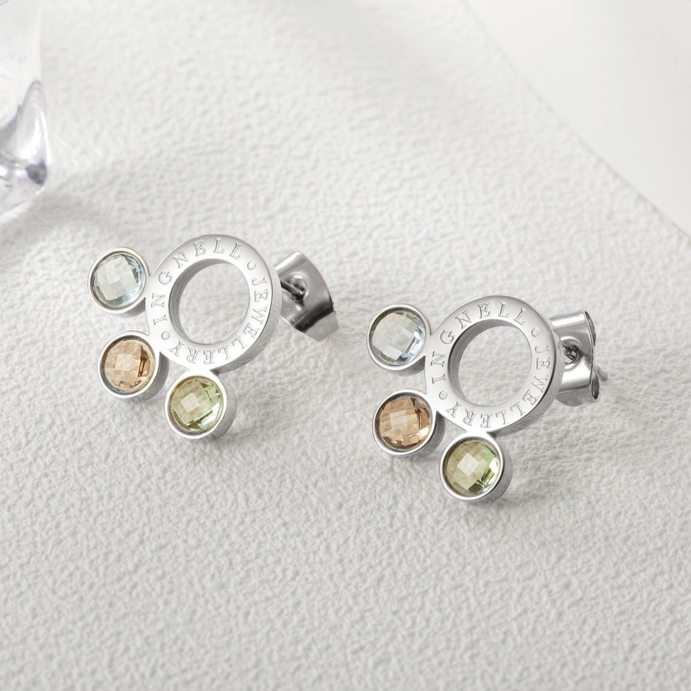 Circle letter gemstone earrings-SCE280ST