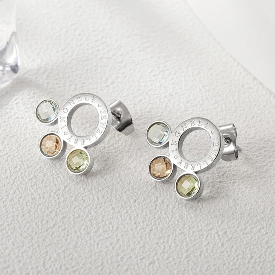 Circle letter gemstone earrings-SCE280ST