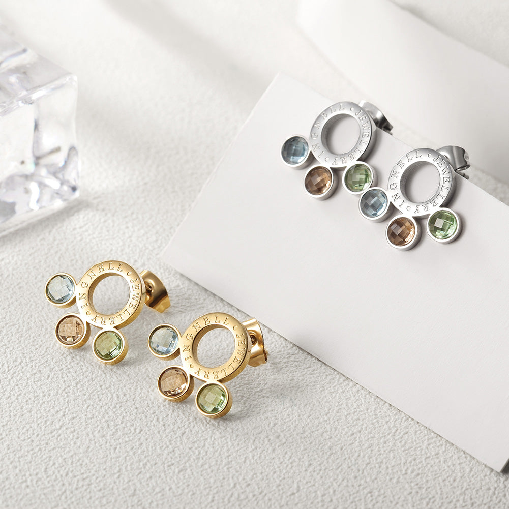 Circle letter gemstone earrings-SCE280ST