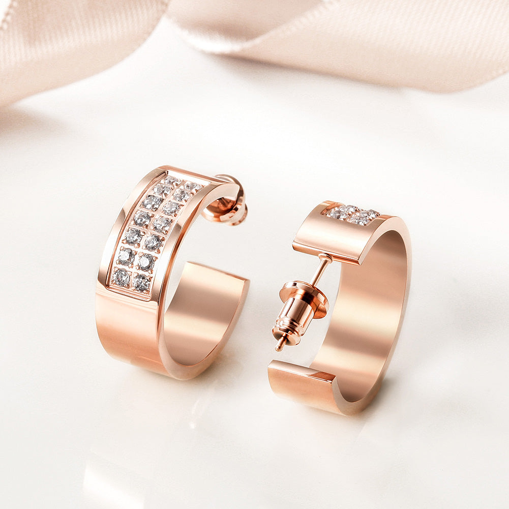 Square C-shaped zircon earrings-SCE293STRG