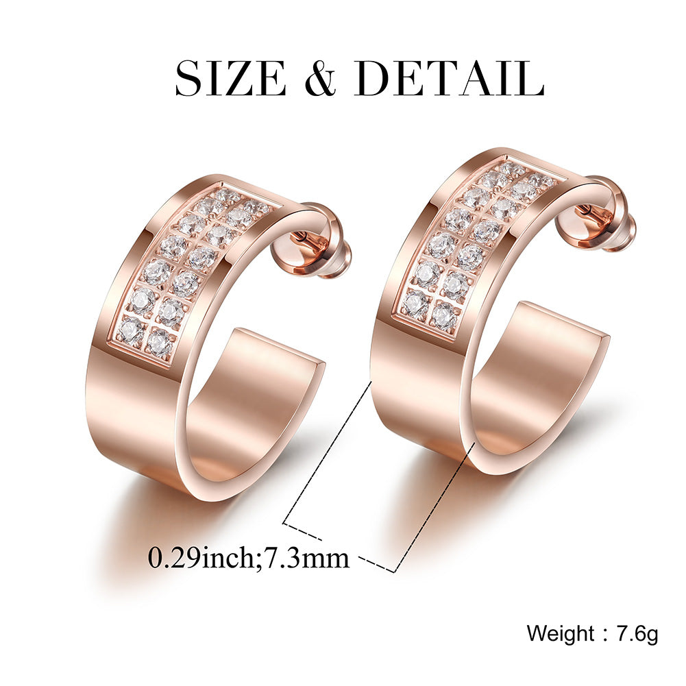 Square C-shaped zircon earrings-SCE293STRG