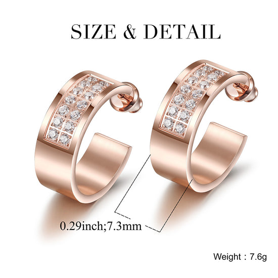 Square C-shaped zircon earrings-SCE293STRG