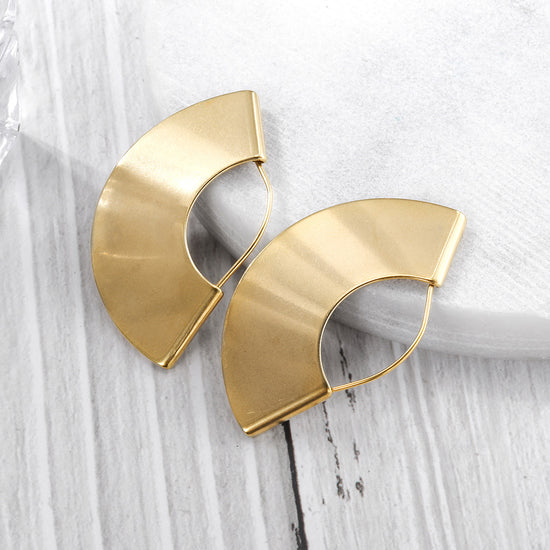 Stainless steel fan-shaped earrings-SCE297STGC