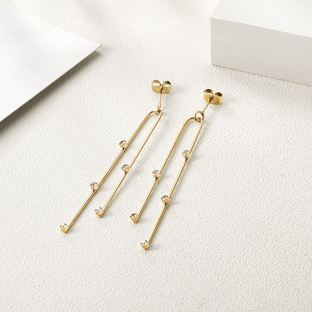 Stainless steel curved long earrings-SCE304ST