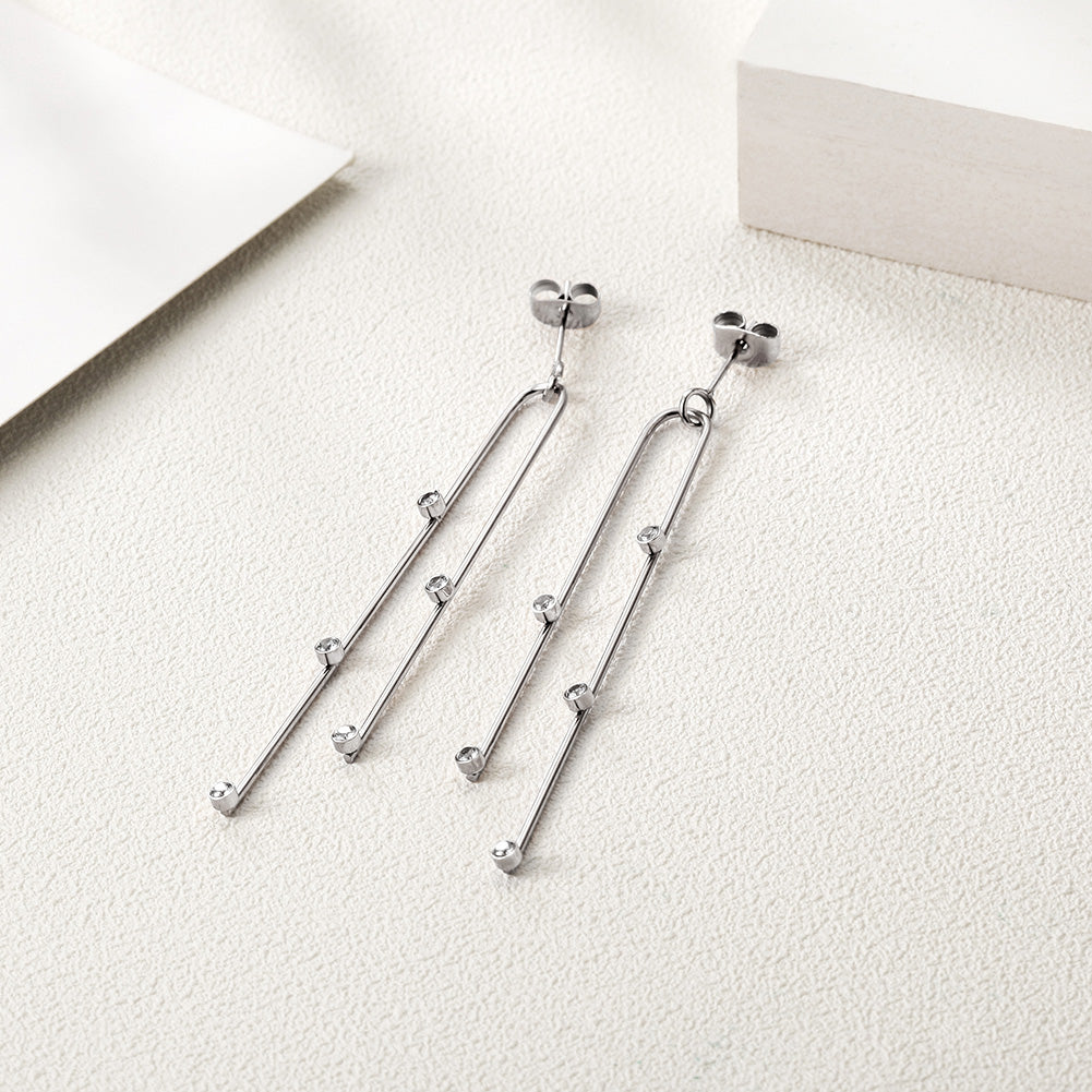 Stainless steel curved long earrings-SCE304ST