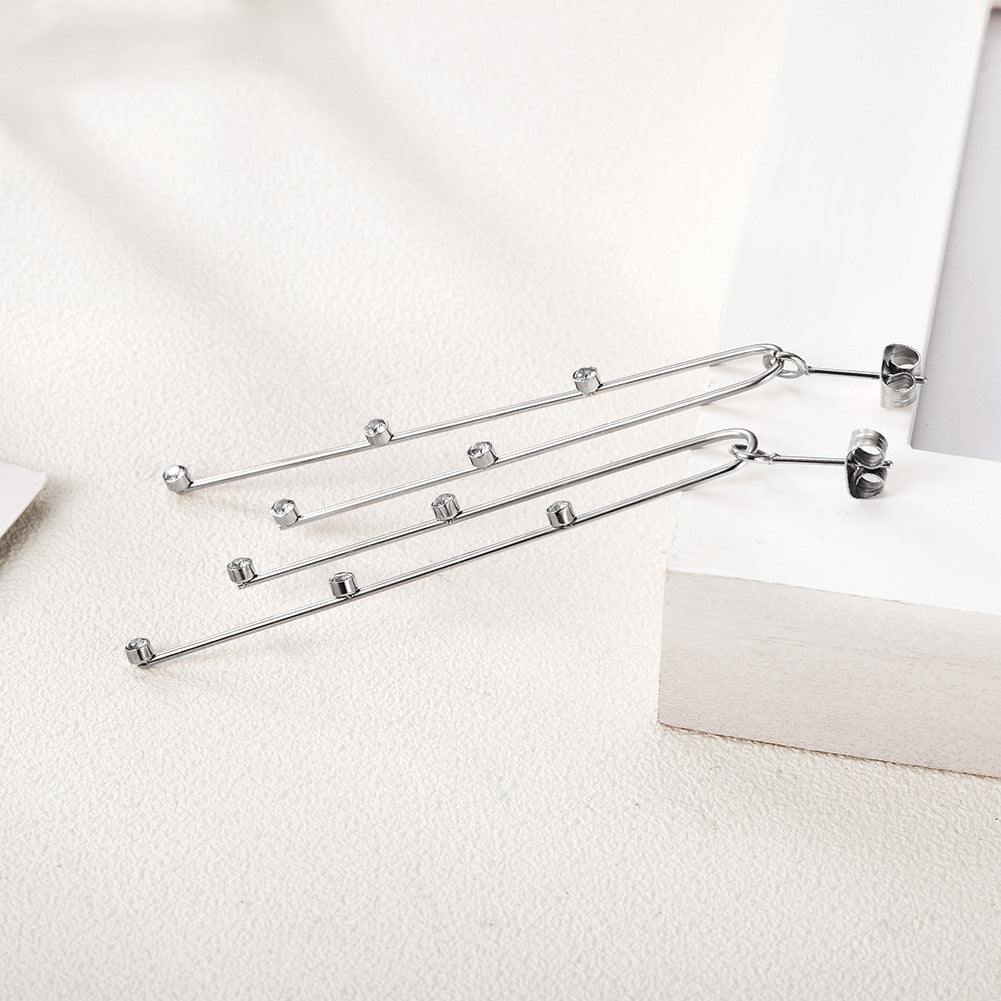 Stainless steel curved long earrings-SCE304ST