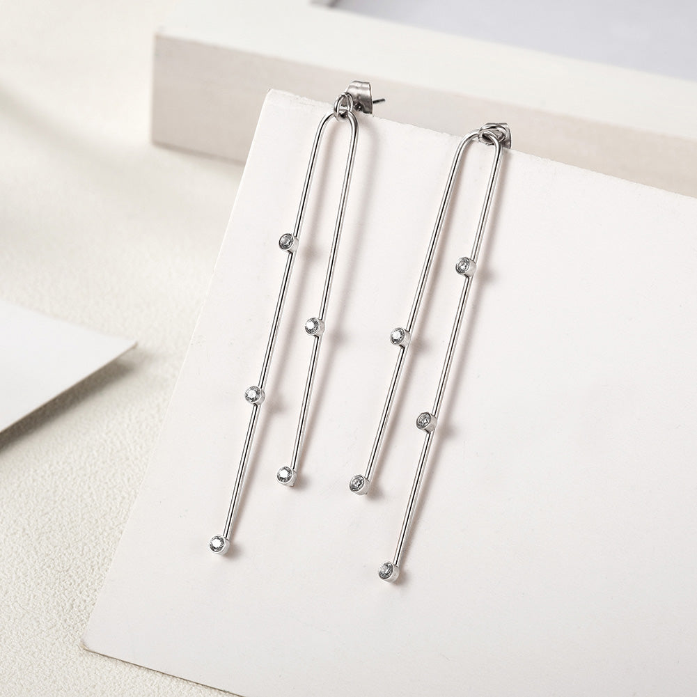 Stainless steel curved long earrings-SCE304ST