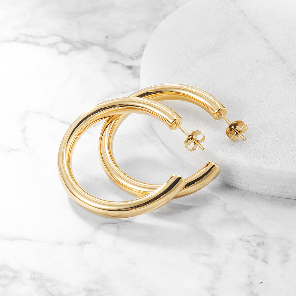Stainless steel exaggerated C-shaped earrings-SCE325STGC