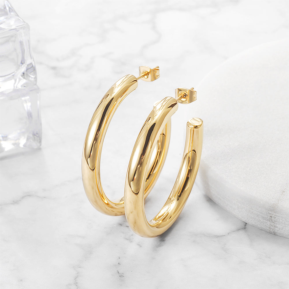 Stainless steel exaggerated C-shaped earrings-SCE325STGC