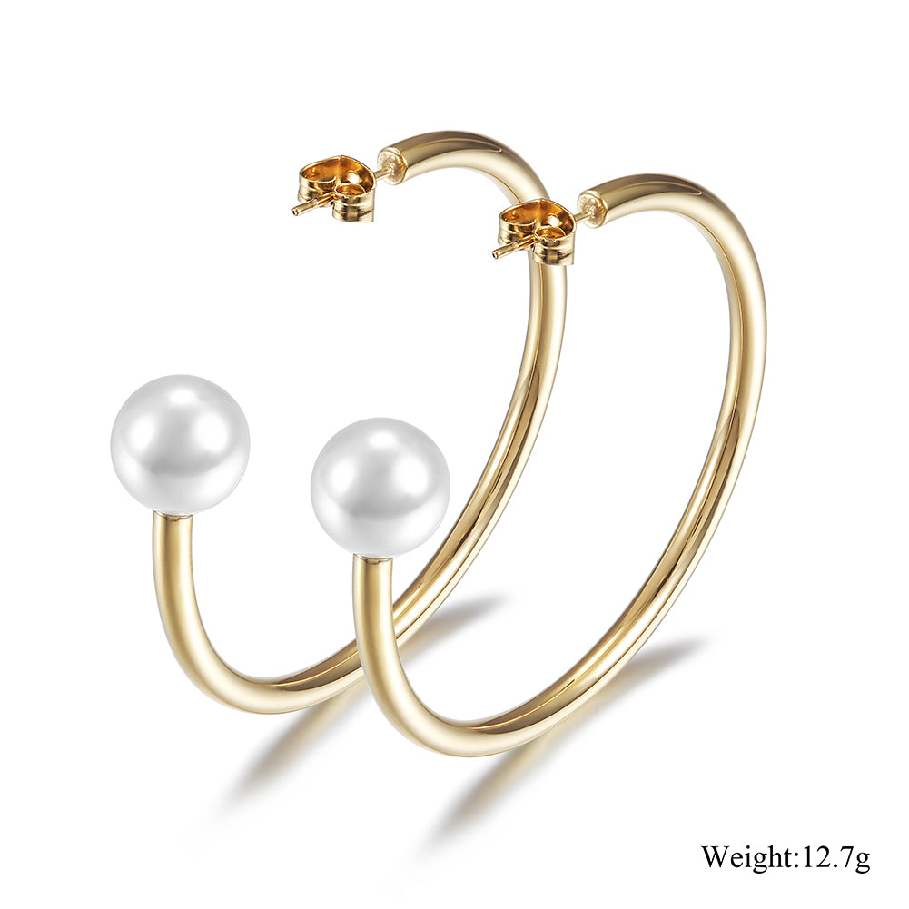 C-shaped pearl earrings-SCE334STGC