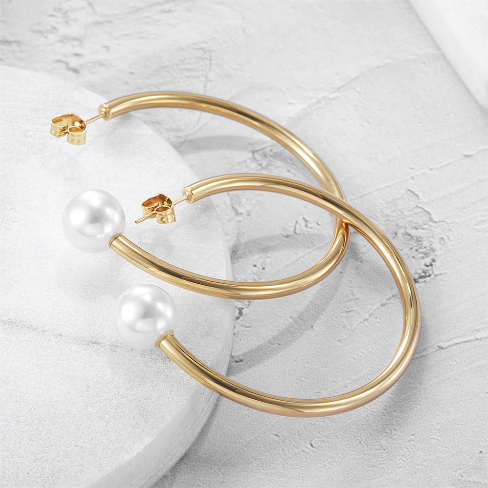 C-shaped pearl earrings-SCE334STGC